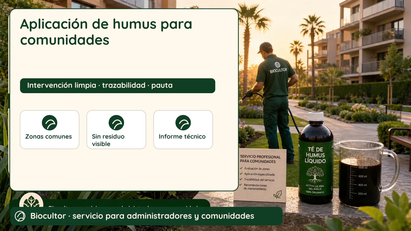Visual de diagnóstico y metodología para Servicio de aplicación de humus para comunidades de vecinos