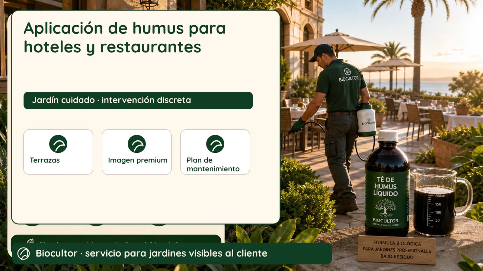 Visual de diagnóstico y metodología para Aplicación de humus para hoteles y restaurantes con jardín