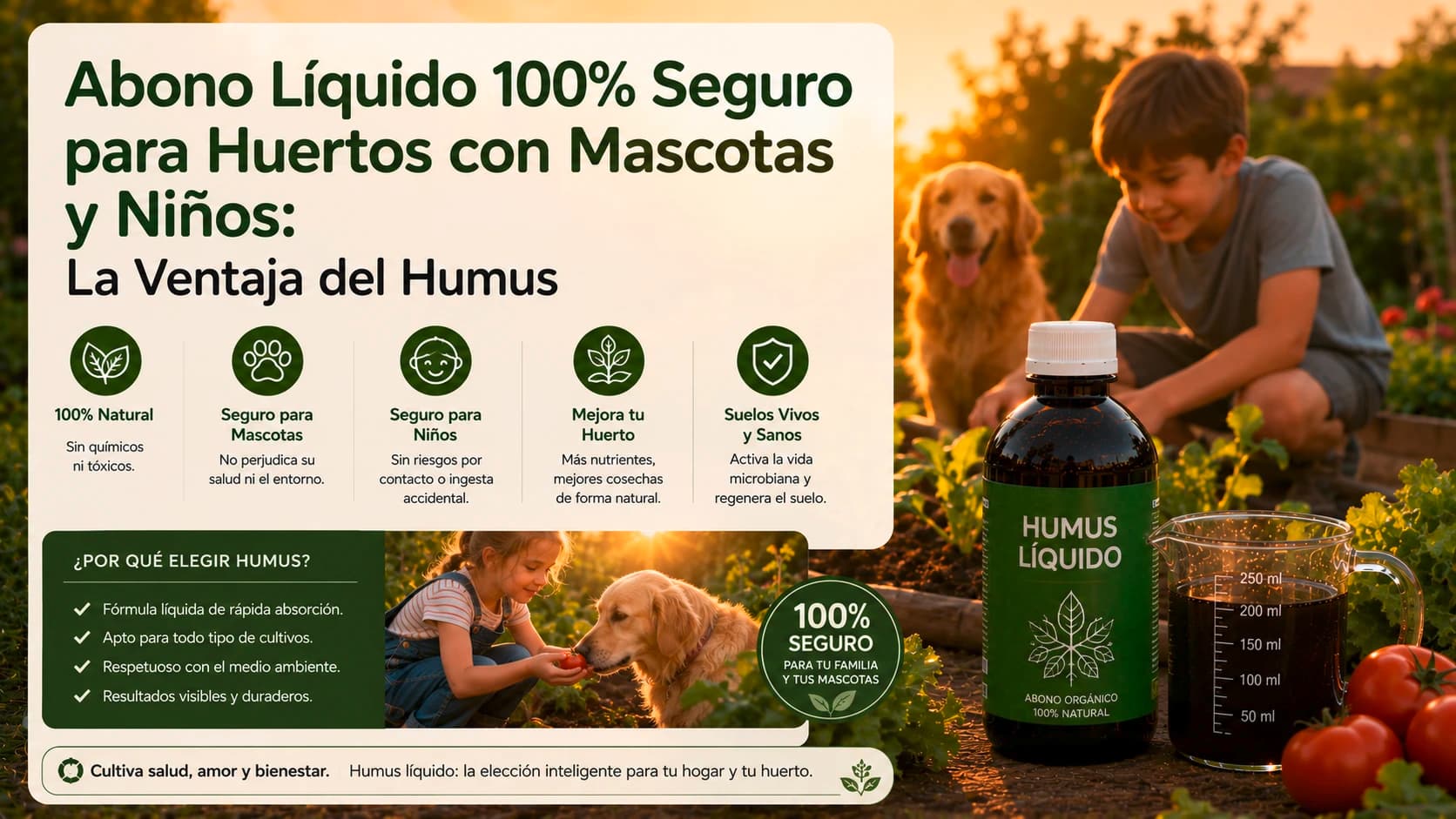 Abono Líquido 100% Seguro para Huertos con Mascotas y Niños: La Ventaja del Humus