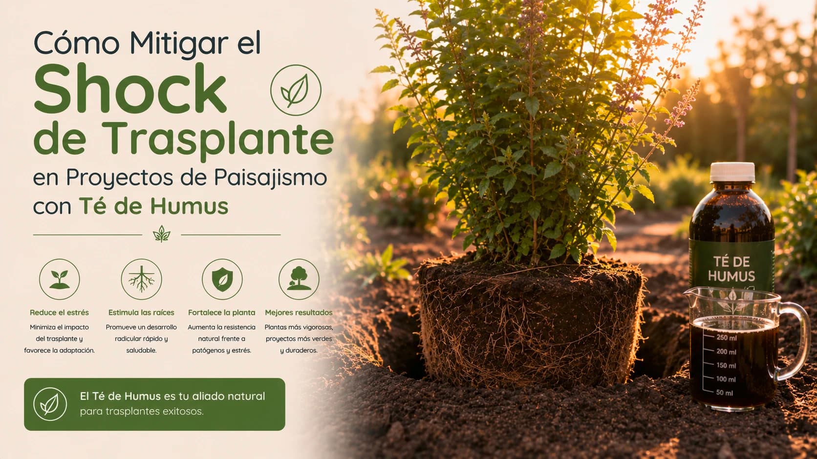 Cómo Mitigar el Shock de Trasplante en Proyectos de Paisajismo con Té de Humus