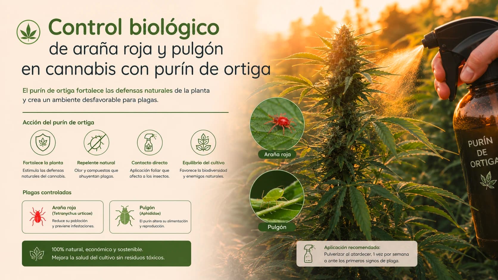 Control biológico de araña roja y pulgón en cannabis con purín de ortiga