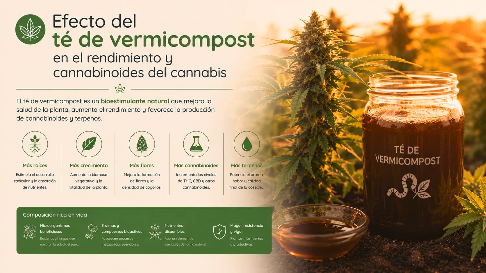 Efecto del té de vermicompost en el rendimiento y cannabinoides del cannabis