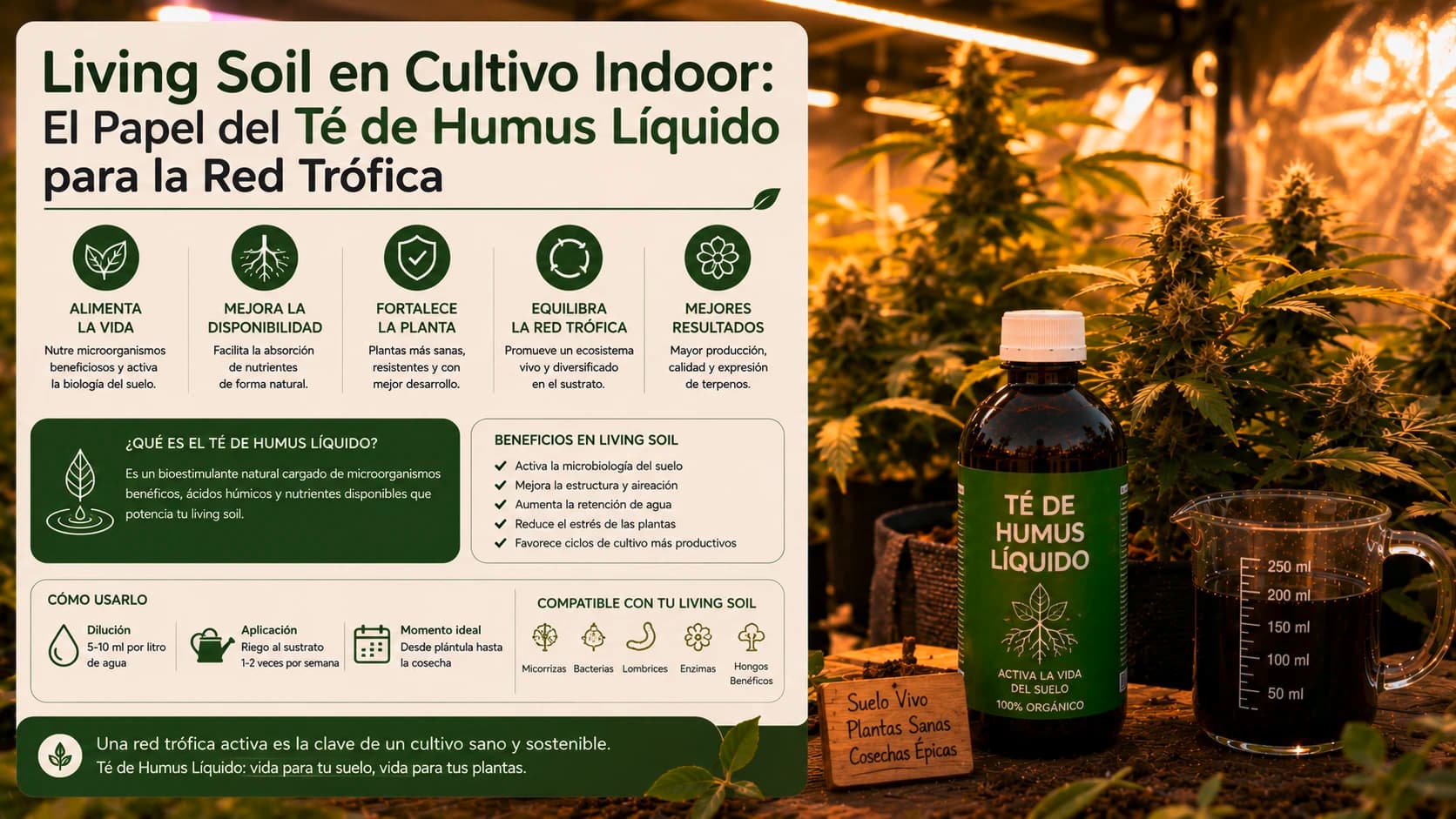 Living Soil en Cultivo Indoor: El Papel del Té de Humus Líquido para la Red Trófica