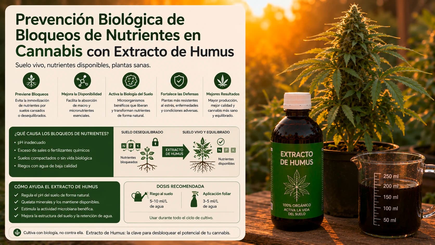 Prevención Biológica de Bloqueos de Nutrientes en Cannabis con Extracto de Humus