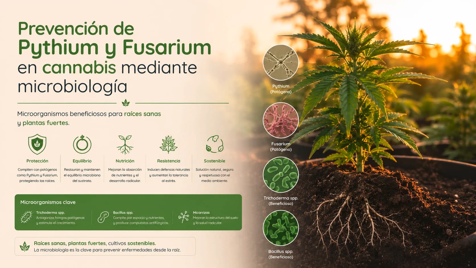 Prevención de Pythium y Fusarium en cannabis mediante microbiología