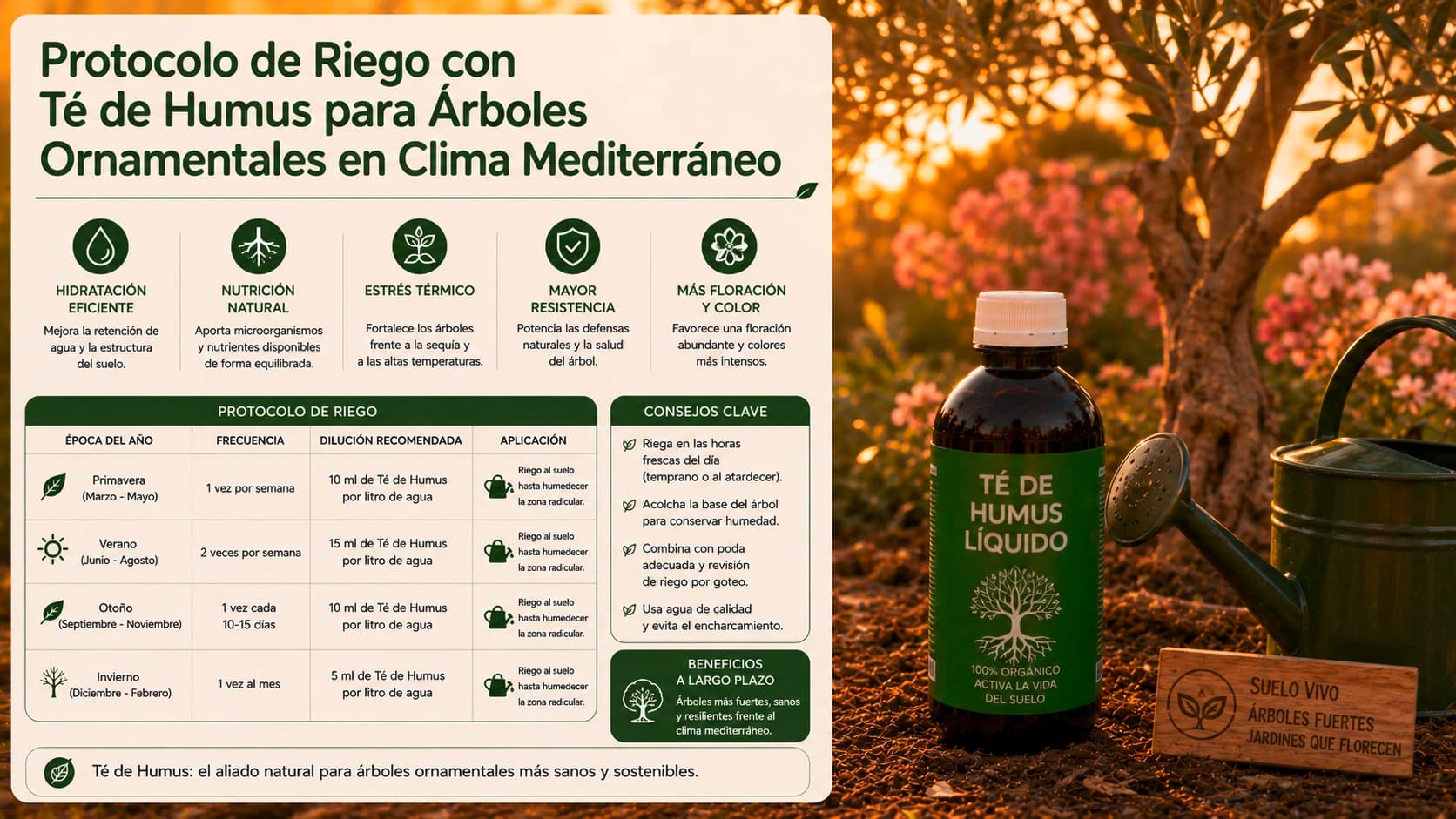 Protocolo de Riego con Té de Humus para Árboles Ornamentales en Clima Mediterráneo