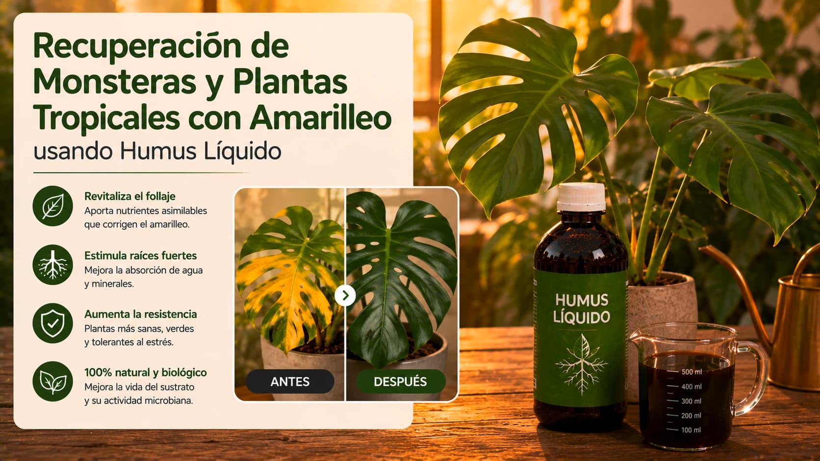 Recuperación de Monsteras y Plantas Tropicales con Amarilleo usando Humus Líquido
