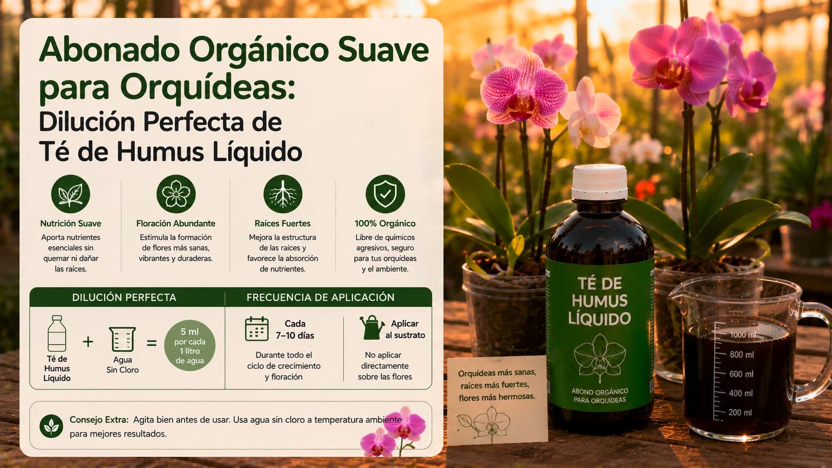 Abonado Orgánico Suave para Orquídeas: Dilución Perfecta de Té de Humus Líquido