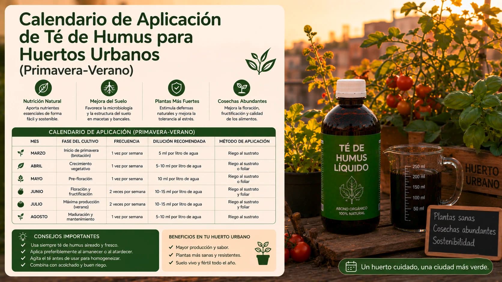 Calendario de Aplicación de Té de Humus para Huertos Urbanos (Primavera-Verano)
