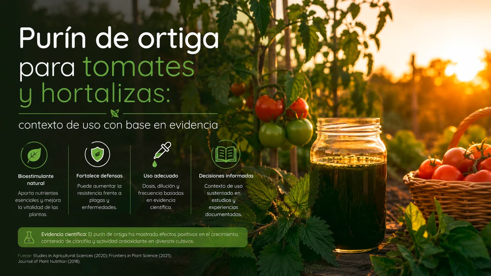Hojas de tomateras sanas y libres de hongos fúngicos gracias al purín de ortiga.