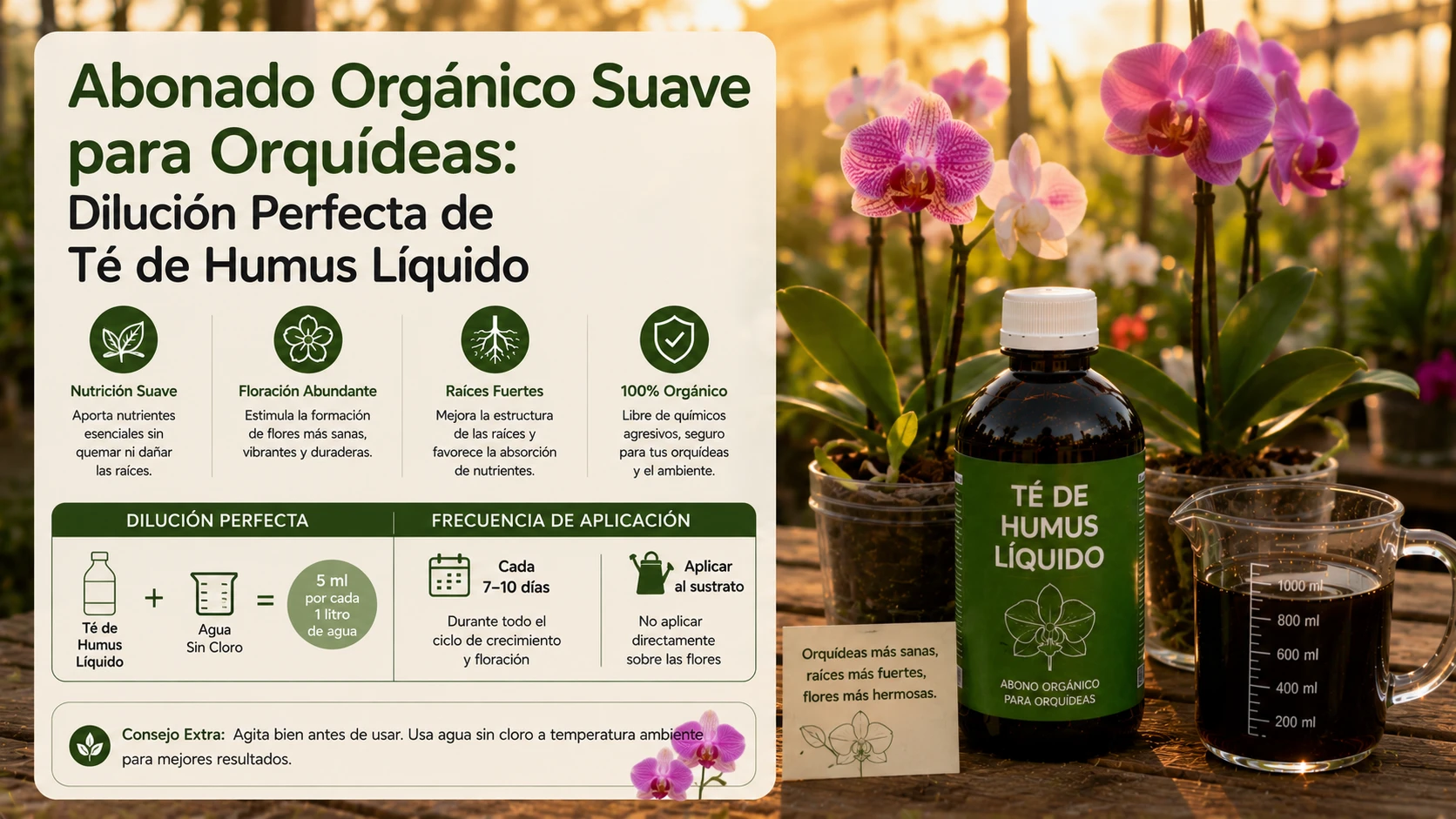 Abonado Orgánico Suave para Orquídeas: Dilución Perfecta de Té de Humus Líquido