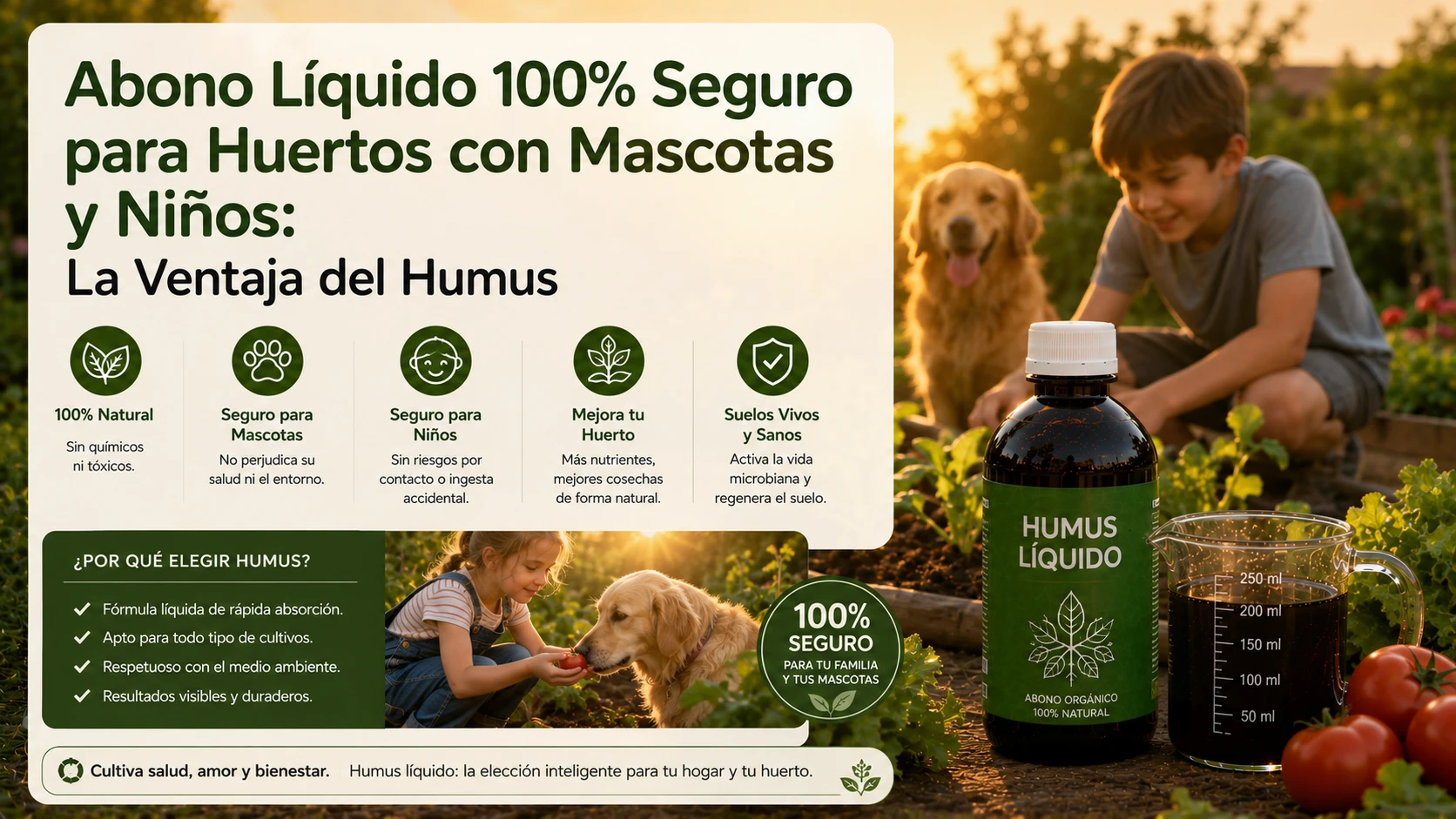 Abono Líquido 100% Seguro para Huertos con Mascotas y Niños: La Ventaja del Humus