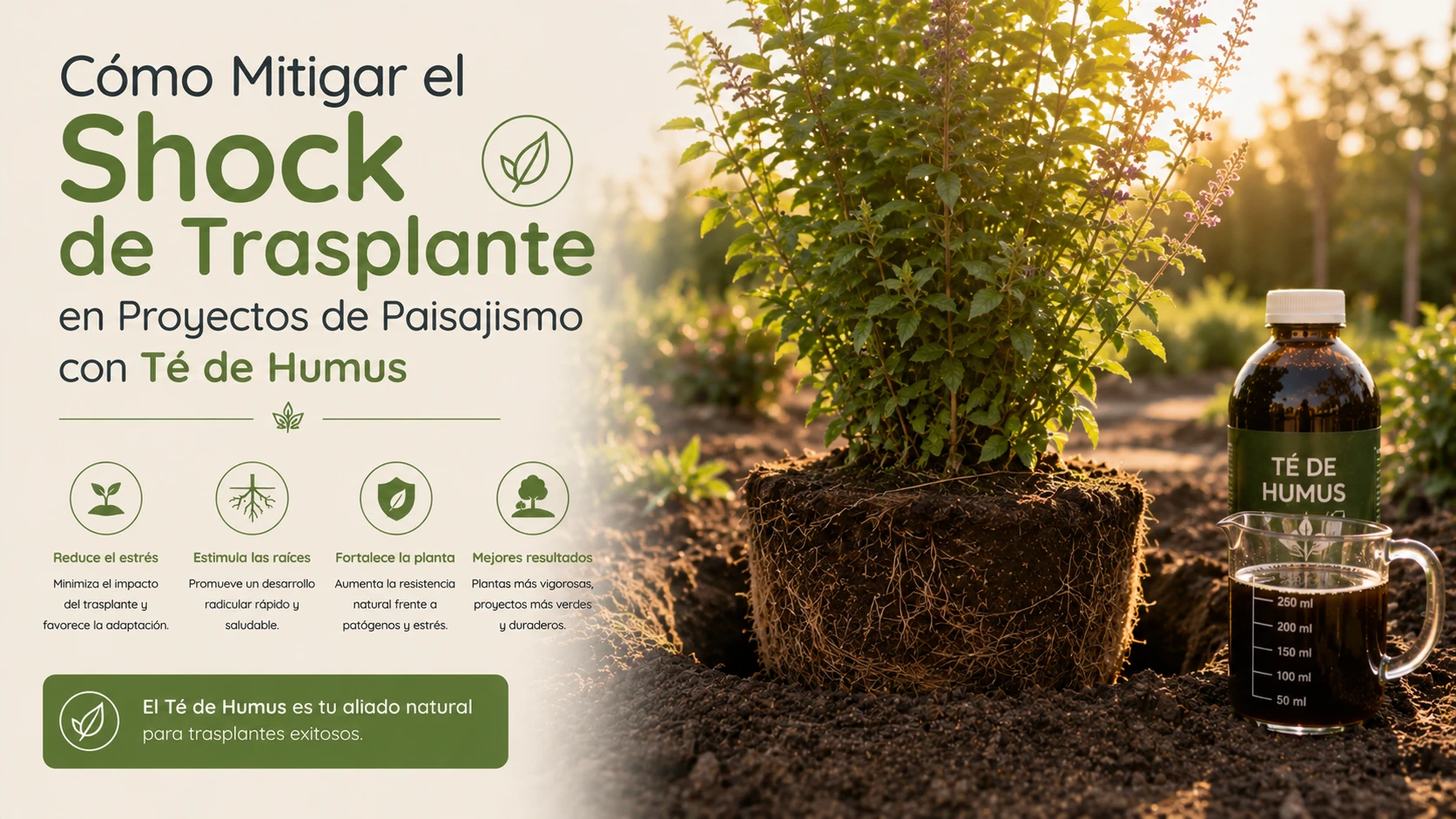 Cómo Mitigar el Shock de Trasplante en Proyectos de Paisajismo con Té de Humus