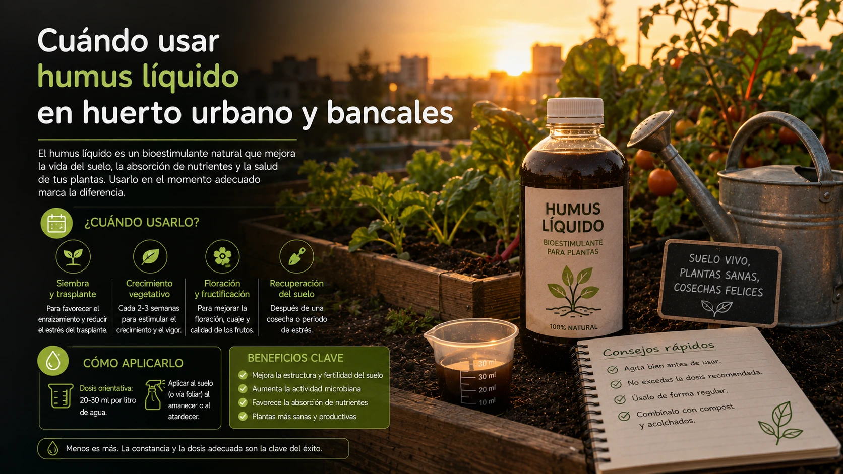 Cuándo usar humus líquido en huerto urbano y bancales