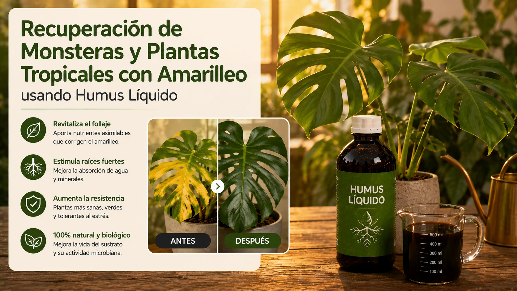 Recuperación de Monsteras y Plantas Tropicales con Amarilleo usando Humus Líquido